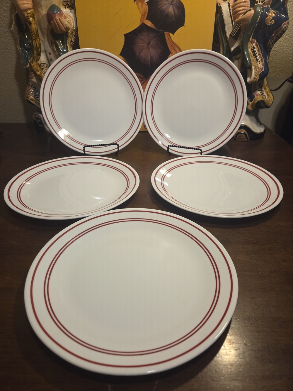Corelle White Dinner Plates with Red Double Rim - Set of 5